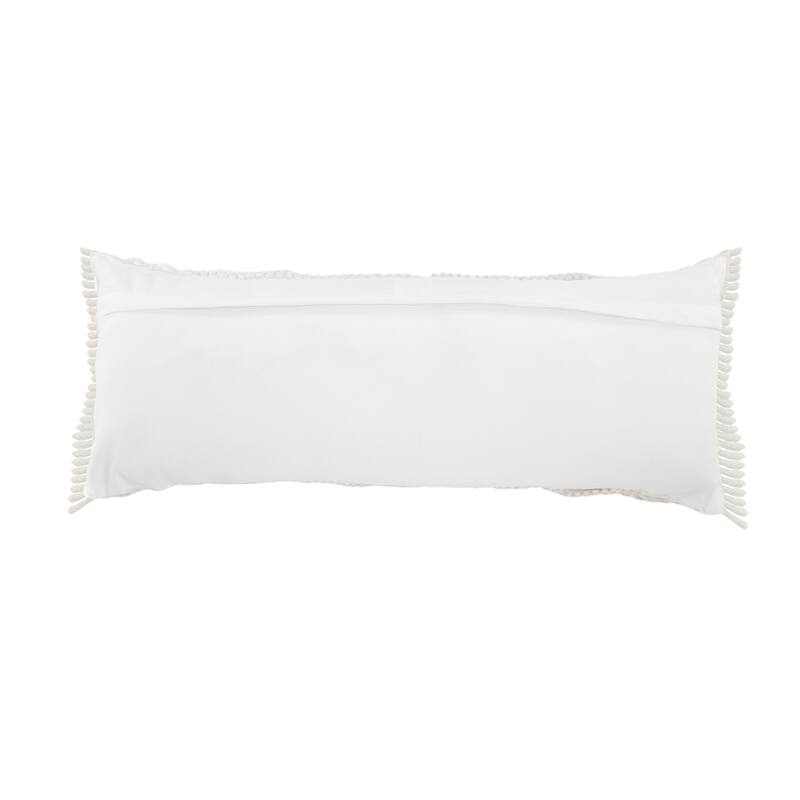 HomeRoots 14" X 36" White Textured Indoor Outdoor Throw Pillow With Fringe - 14