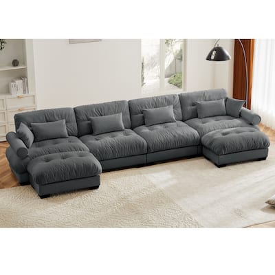 U-Shaped 4 Deep Seater Sectional Sofa with 2 Movable Ottomans & Pillows