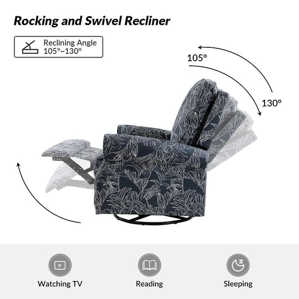 dimension image slide 3 of 13, Roderich Farmhouse Floral Print Swivel Rocker Recliner with Rolled Arms by HULALA HOME
