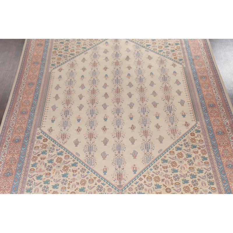 Large Vegetable Dye Art Deco Oriental Area Rug Handmade Wool Carpet - 9'11" x 14'3"