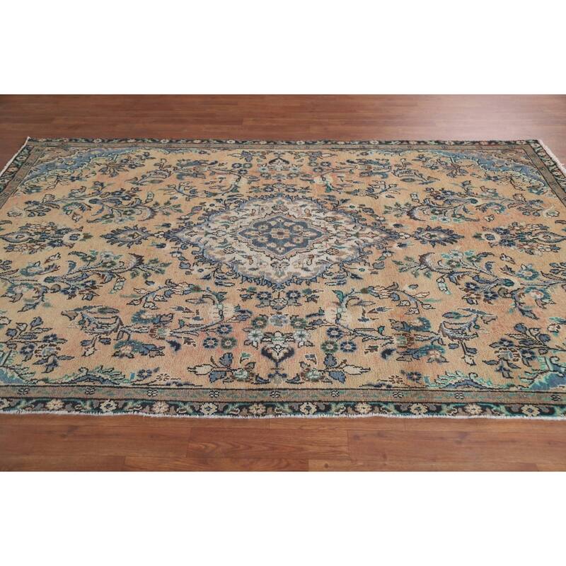 Hand Knotted Oriental 100% Wool Carpet Traditional Floral Oranges & Rust Hamedan Area Rug - 8' 3'' X 5' 2''