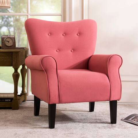 Modern Wing Back Accent Chair Sophisticated Button&Linen Fabric Side Chair with Wooden Legs and Sponge Cushion
