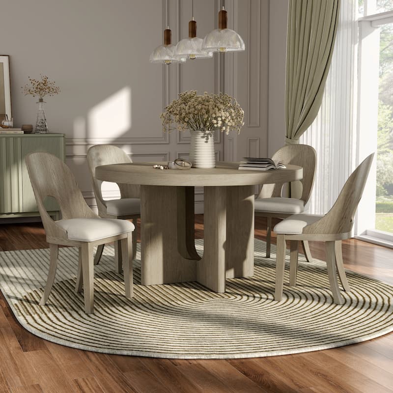 Furniture of America Piez Modern 5-Piece Solid Wood Round Dining Set - White Oak