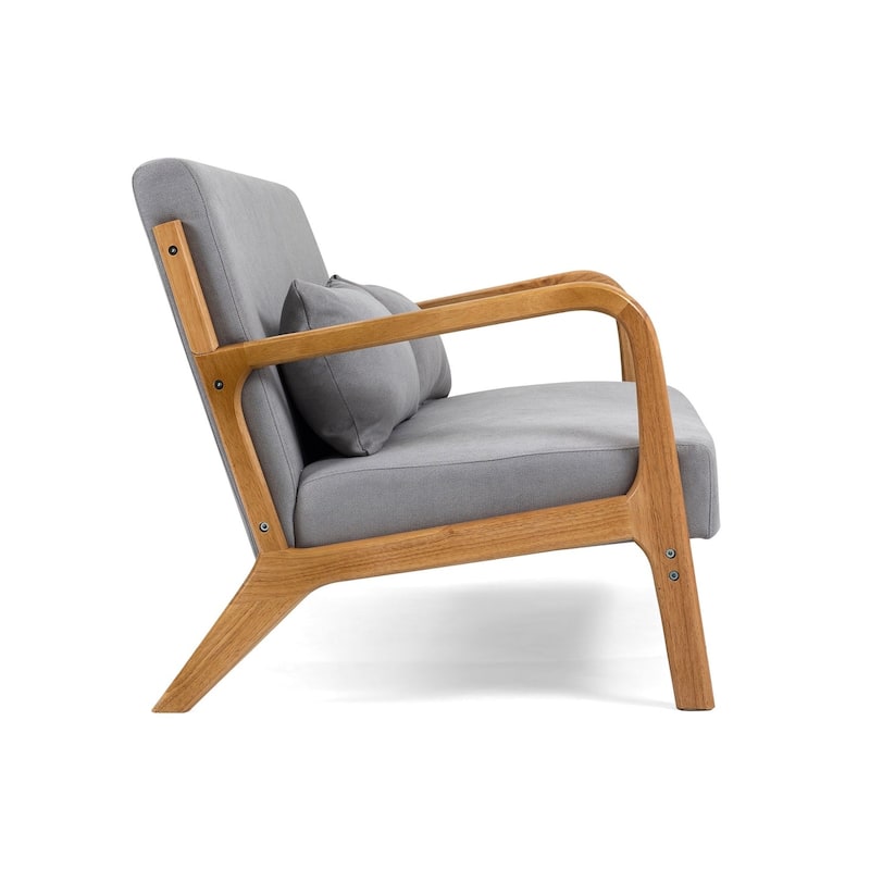 Linen Accent Chair Set of 1 Chairs Included with Solid Wood Armrest and Feet