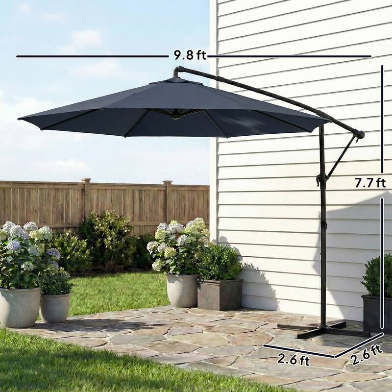 Outsunny 10 ft Offset Patio Umbrella with Cover, Round Hanging Cantilever Umbrella with 6-Position 360° Rotation, Sky Blue