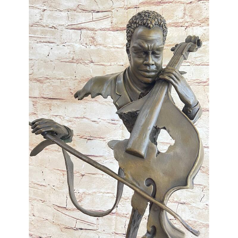 Cello Player Bronze Sculpture Musician Marble Figurine Figure Clical Jazz Art