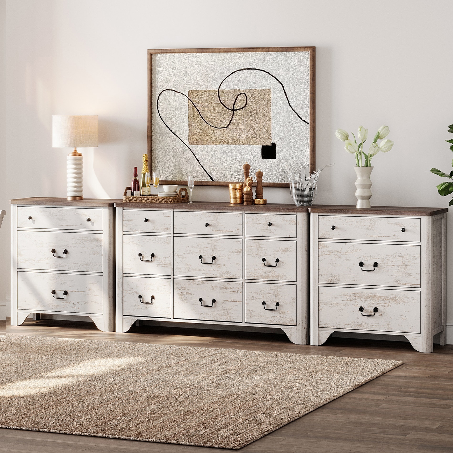modern farmhouse dresser set Rustic Farmhouse Full Size Bedroom Set with Lights
