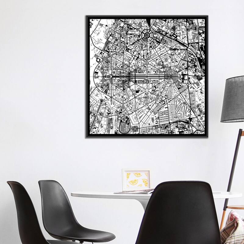 iCanvas "New Delhi Black And White" by Planos Urbanos Framed