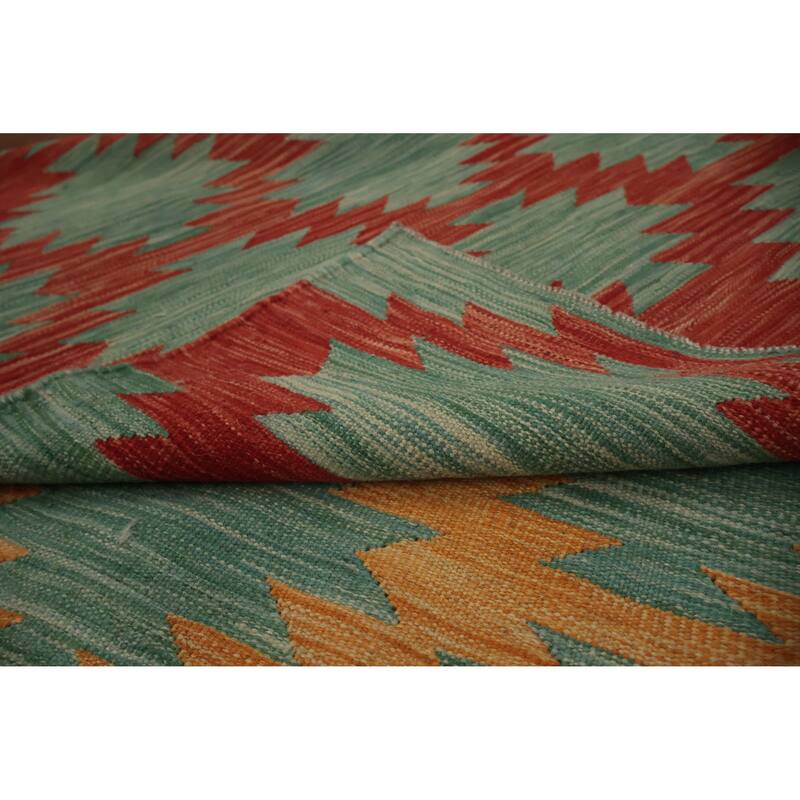 Hand Woven Oriental 100% Wool Carpet Southwestern All-Over Green Kilim Area Rug - 14' 5'' X 11' 3''