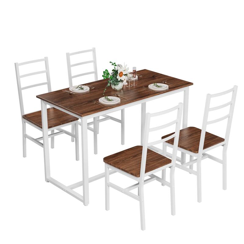 Dining Table Set for 4, Wood Kitchen Table Chairs Set, Space-Saving Design, Modern 5-Piece Dinette Set for Kitchen