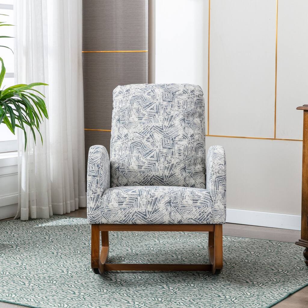 Tall Back Rocking Chair Mid-Century Armchair Velvet Upholstered