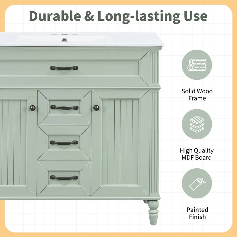 GDF Studio - Sunny Modern Solid Wood + MDF 36-Inch Bathroom Vanity with Ceramic Sink and Flip-Out Drawer