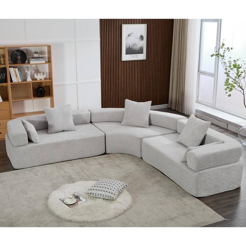 3-Piece Curved Sofa, Oversized Boucle Couch, Flexible for Living Room