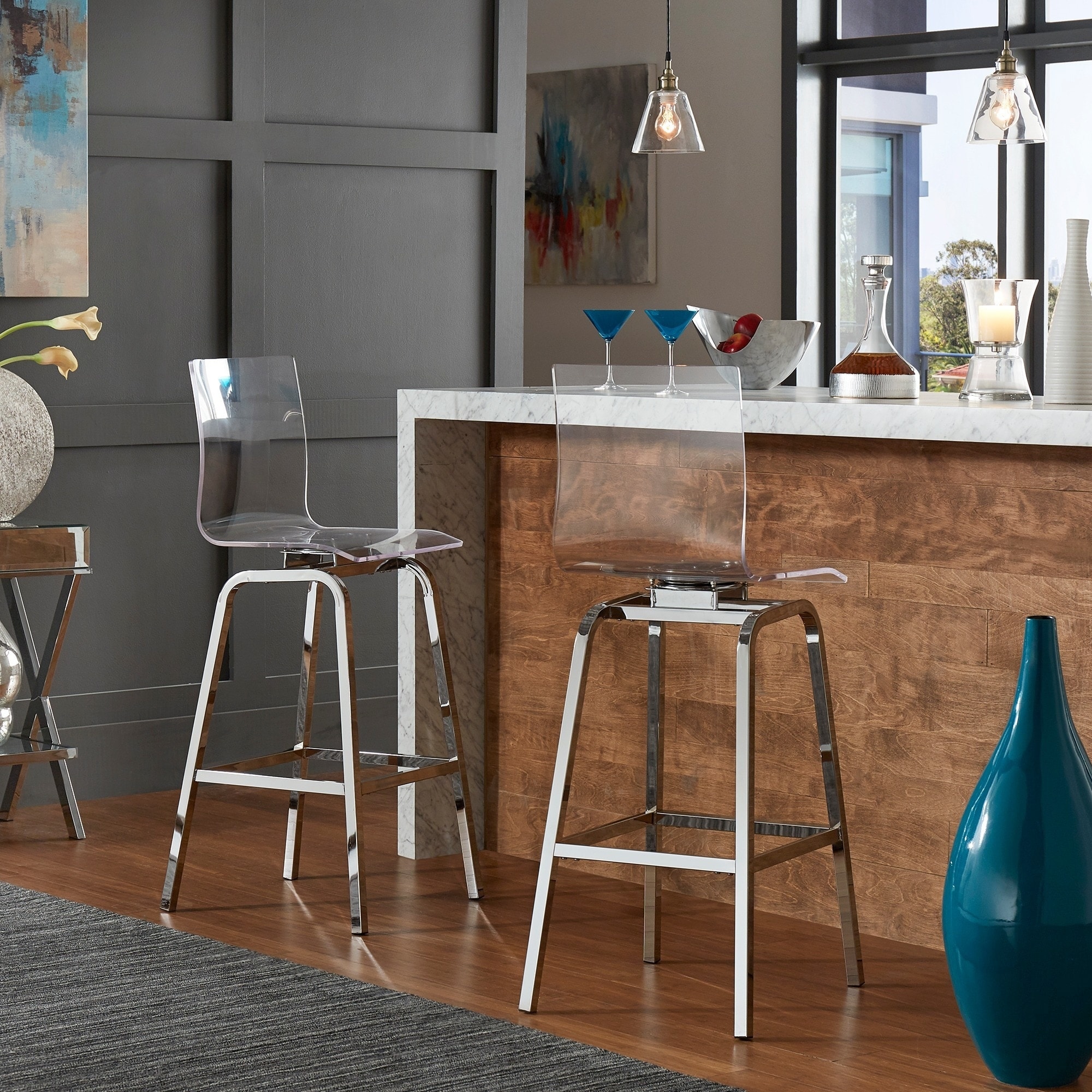 iNSPIRE Q Bold Miles Acrylic Swivel High Back Bar Stools (Set of 2)