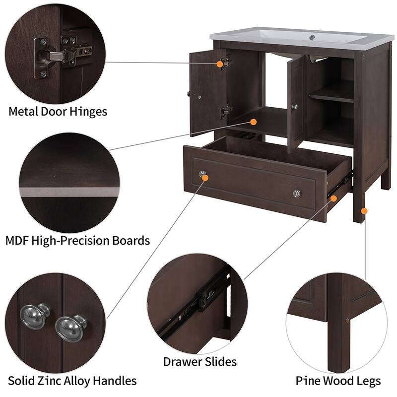 30" Bathroom Vanity with Sink Storage Cabinet and Drawers
