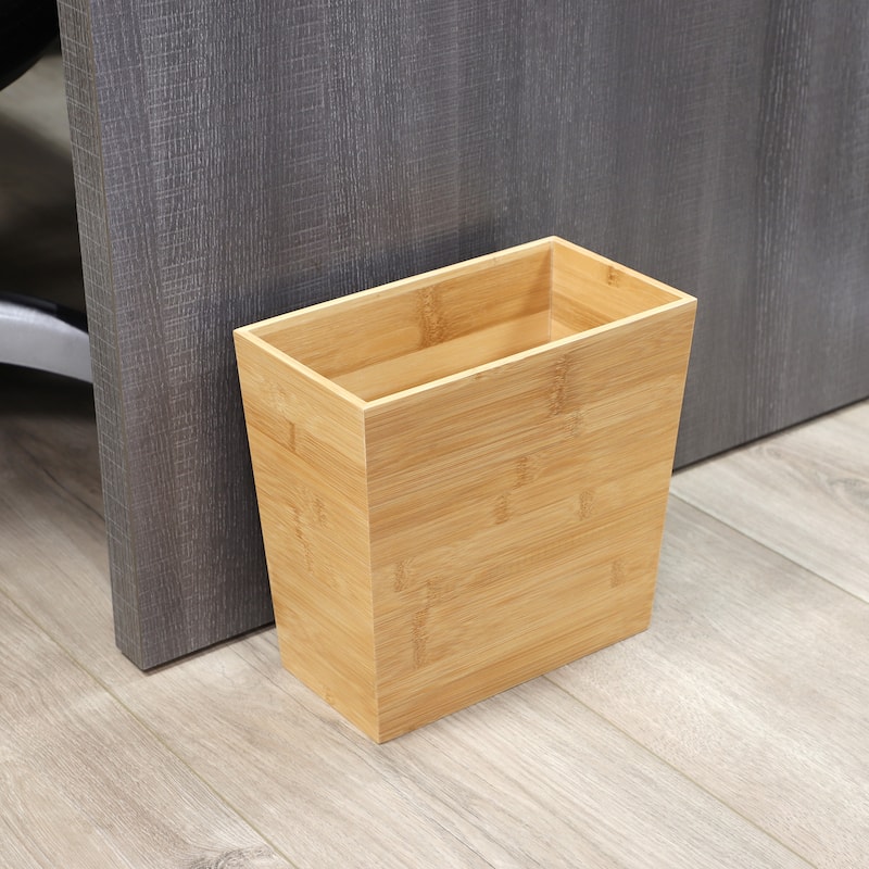 Modern 10.5 x 5.75 Inch Bamboo Trash Bin For Office, Bathroom, Bedroom