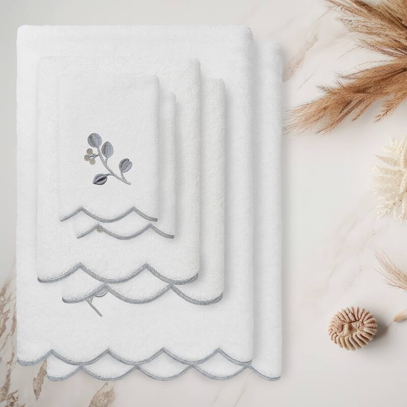 Authentic Hotel and Spa 100% Turkish Cotton WILD BRANCH Scallop Embellished Towel Collection