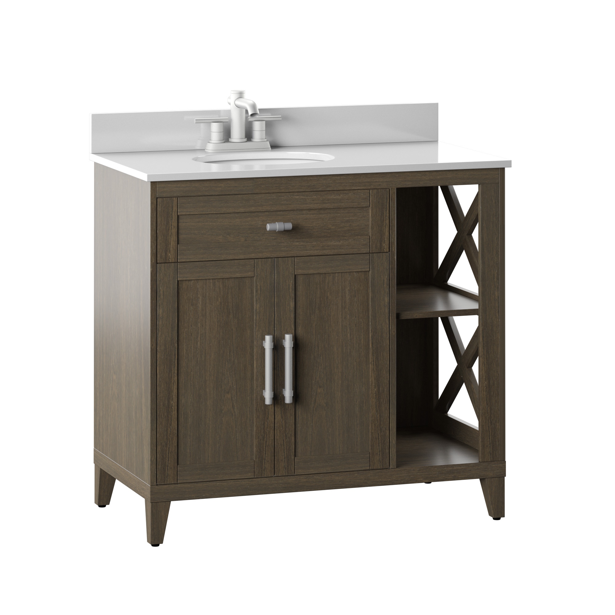 Bathroom vanity with open shelves hot sale