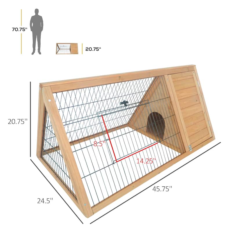 Natural Fir Wood Pet House with Steel Wire Run and Indoor Sleeping - 45.75" L x 24.5" W x 20.75" H
