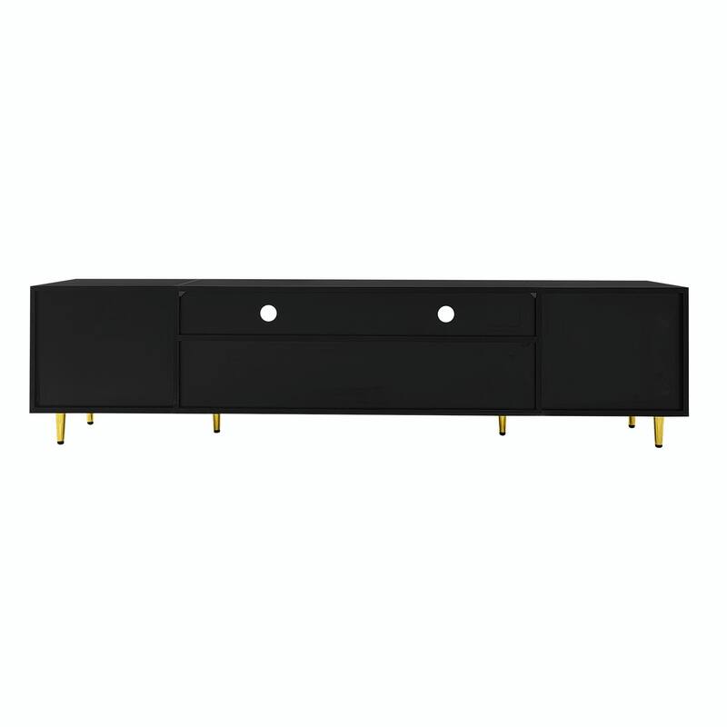 70.9'' Modern Entertainment Center, LED Lights, 2 Shelves, 2 Drawers & Metal Legs