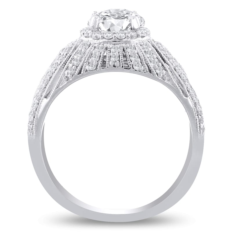 Auriya Platinum 1 5/8ctw Vintage-Inspired Round Diamond Halo Engagement Ring Certified (H, SI3)