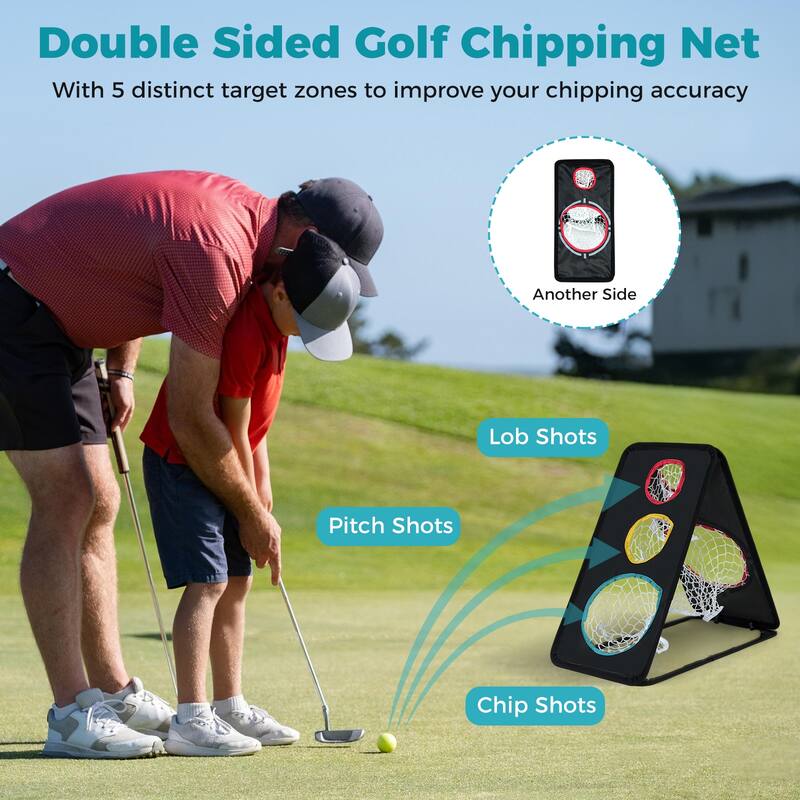 Gymax Dual-Sided Golf Chipping Net w/5 Target Holes Triangular