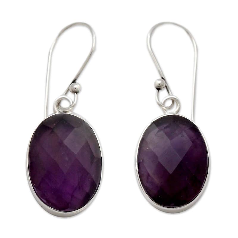 NOVICA Handmade Love Song Sterling Silver Amethyst Earrings (India) - 1.1" L x 0.5" W x 0.4" D - Purple - Silver - Amethyst - White