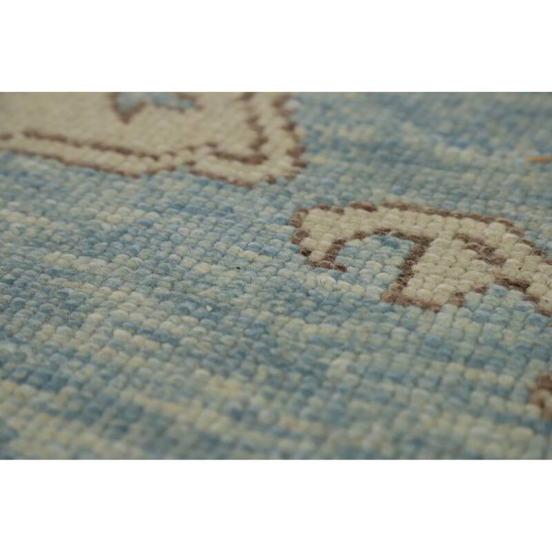 Hand Knotted Oriental 100% Wool Carpet Transitional All-Over Navy Blue & Blues Oushak Area Rug - 11' 2'' X 8' 2''