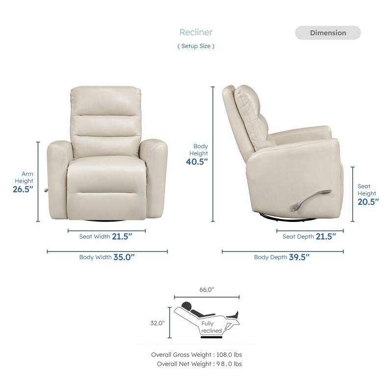 Preston 35" Faux Leather Swivel Glider Recliner - 360-Degree Swivel