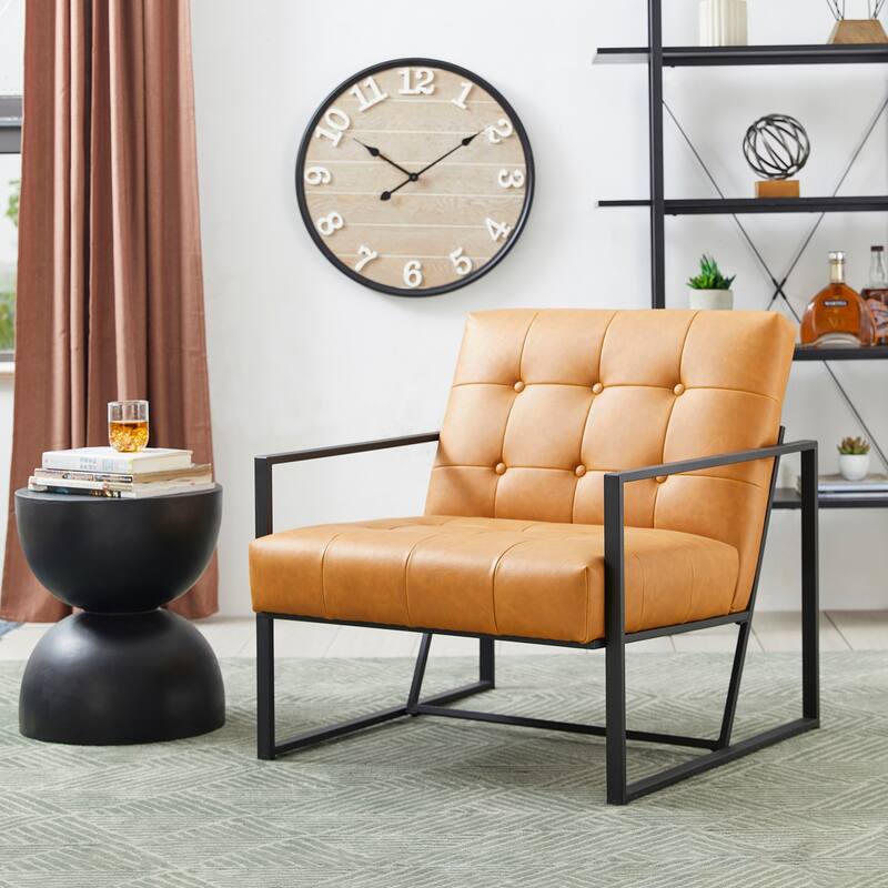 Glitzhome 29.50"W Mid-Century PU Leather Tufted Accent Chair - 29.5"W x 30.5"H x 29.25"D