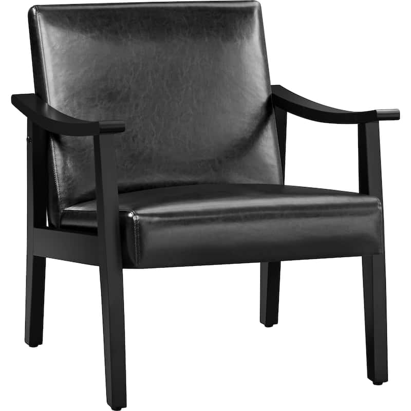 Yaheetech Upholstered Accent Chair Boucle Armchair with Solid Wood Legs - 24.5" L × 28" W × 29" H - Black