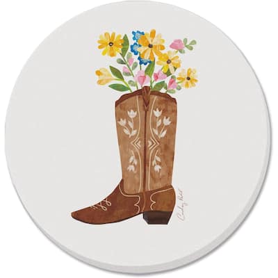 Cowgirl Boot 4 Pack Absorbent Stone Coasters with Protective Cork Backing Made in The USA Artistic Absorbent Easily Wipes Clean
