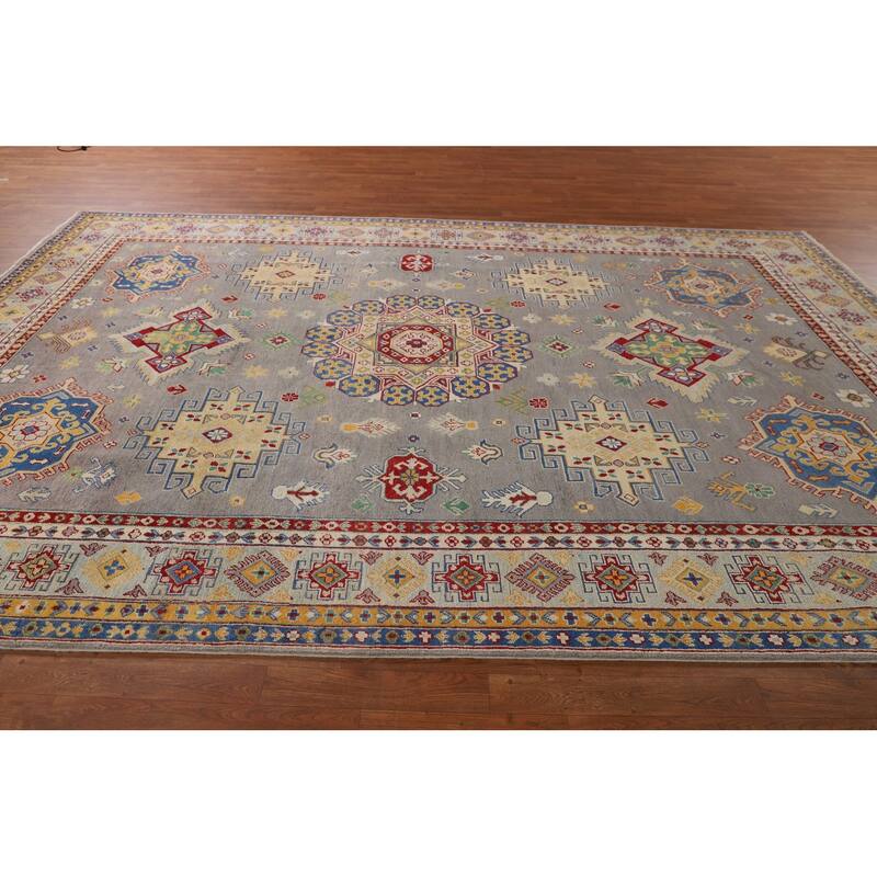 Gray Kazak Area Rug Handmade Wool Carpet - 8'1" x 12'4"