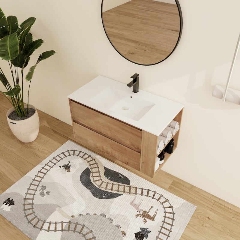 Malwee 30"/36" Floating Bathroom Vanity, Wall Mounted Bathroom Vanity with Sink,Soft Close Drawers and Side Adjustable Shelf