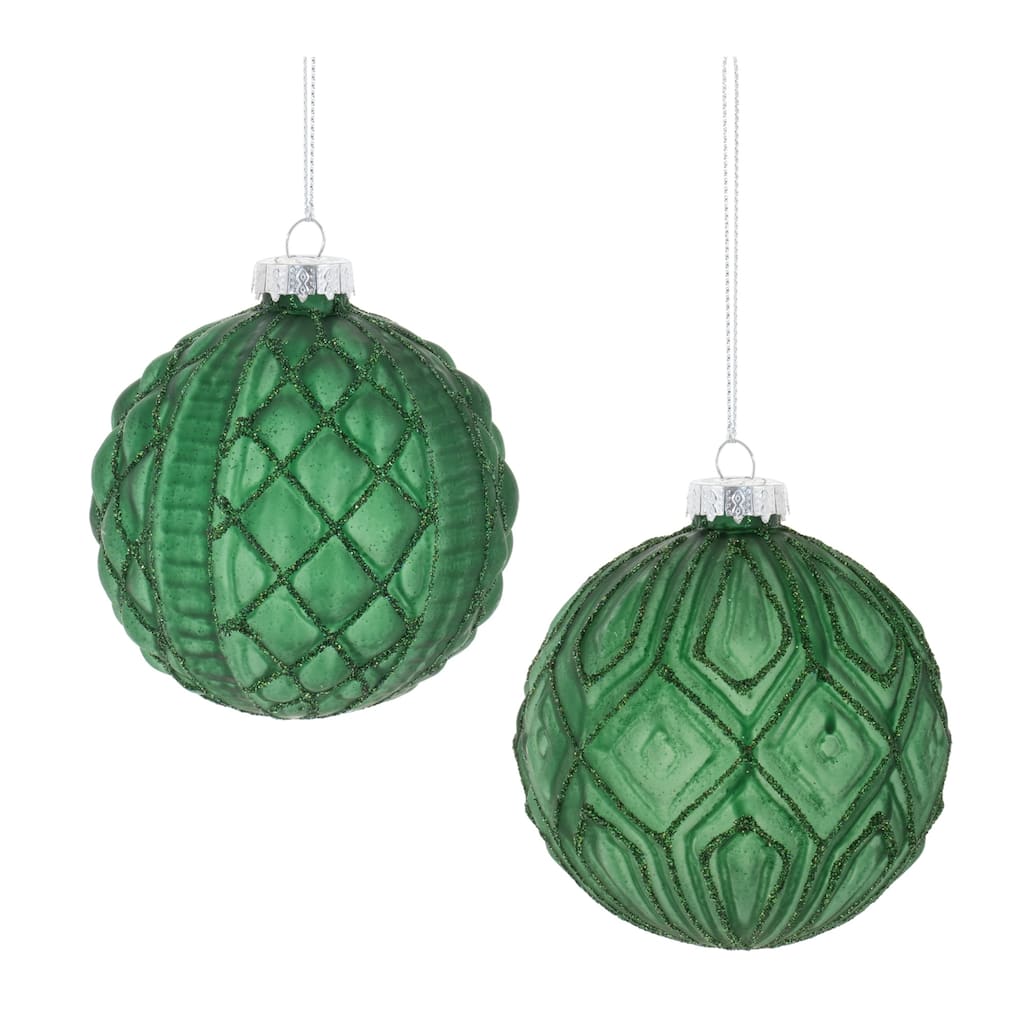 Frosted Glass Christmas Ball Ornaments - 3" (76.2mm) - Green - 12ct