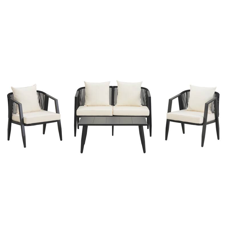 Roomfitters 4 Pcs Modern Outdoor Seating Set, Durable and Comfortable Patio Furniture Set for Backyard, Poolsides