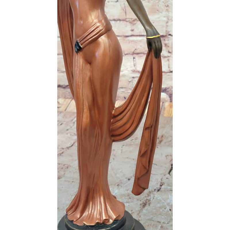 J. Erte Art Deco Bronze Lady With Mask – Elegant Figurine In Flowing Dress On Marble Base