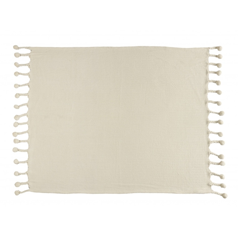 60" X 50" Cream Woven Cotton Chevron Throw Blanket with Tassels