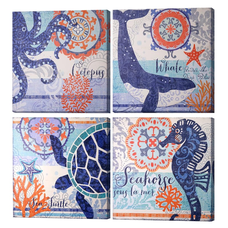 North Shore Nautical Vintage Canvas Wall Decor Art Print - 4 Piece Set