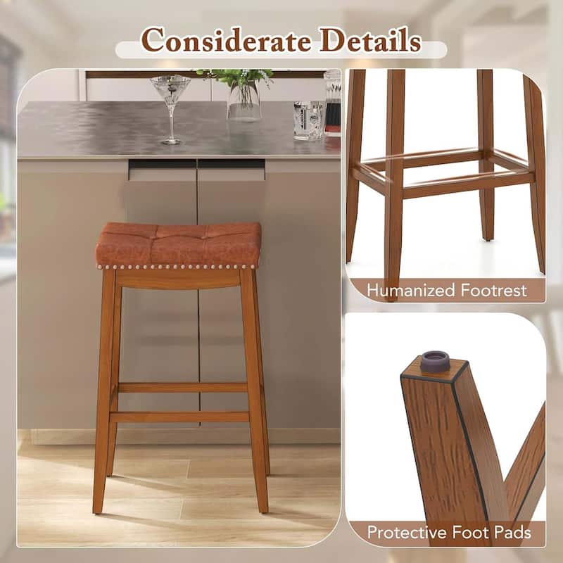 2/4PCS Saddle Bar Stools Mid-Century Wood Backless Bar Chairs