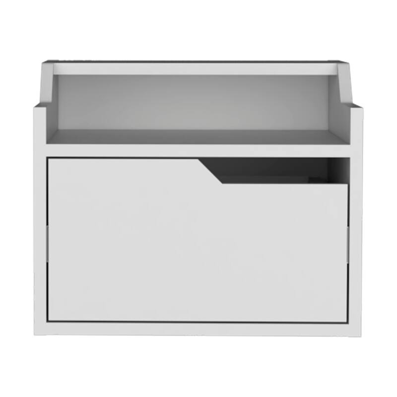 Floating White Nightstand with Spacious Drawer and Dual-Tier Surface - White