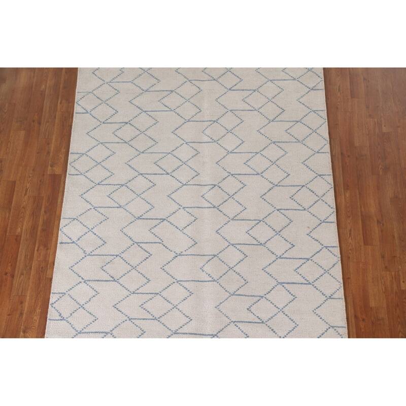 All-Over Trellis Moroccan Oriental Area Rug Hand-Knotted Wool Carpet - 5'1"x 8'0"