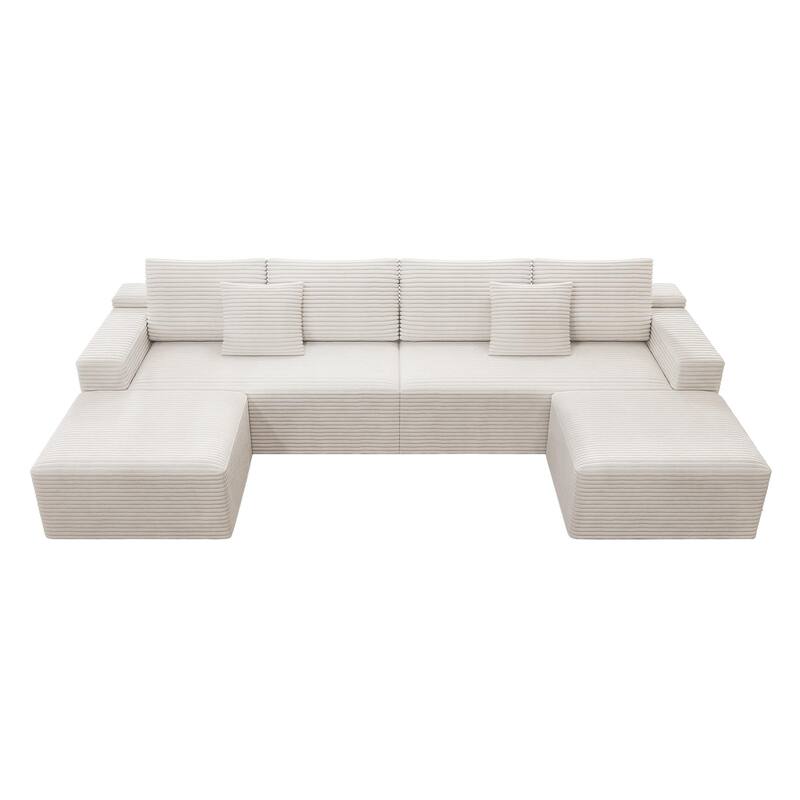 U Shaped Modern Sofa Modular Sectional Cloud Couch with 2 Ottoman, Deep Seat Couches Corduroy Fabric Sofa for Living Room