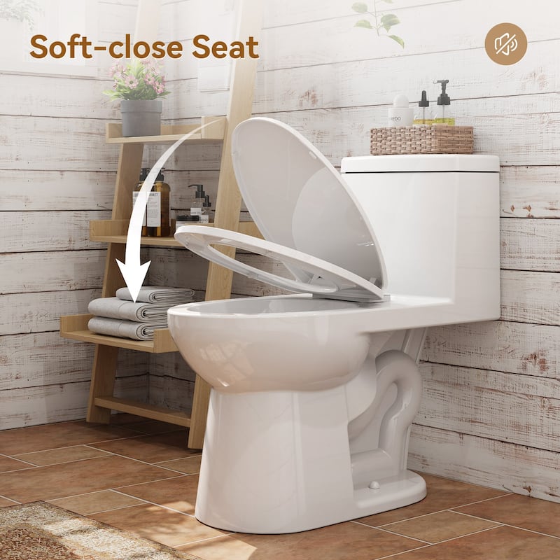 HOROW 1 Piece Single Flush Elongated ADA Height Toilet White 1000g Flush Seat Included - N/A