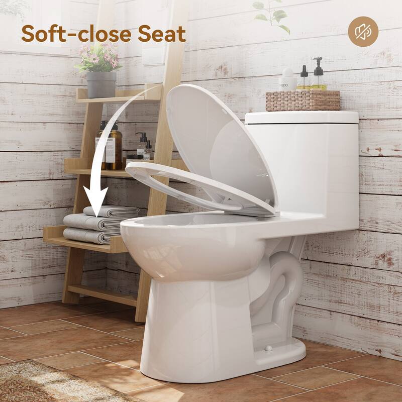 HOROW One-Piece 1.28 GPF Single Flush Elongated ADA Chair Height Traditional Toilet with Map Flush 1000g