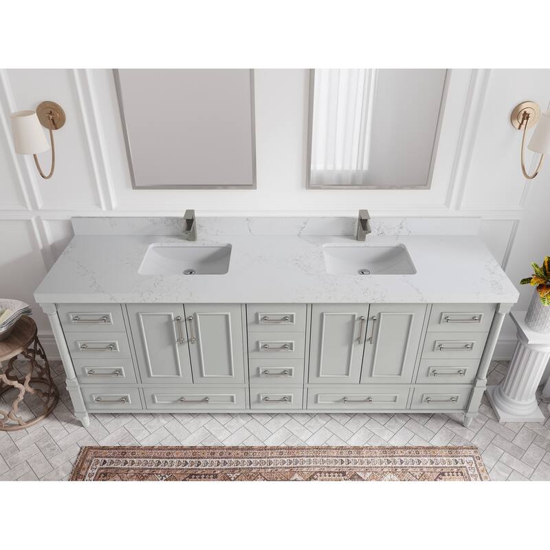 Willow Collections 84 in. W x 22 in. D Aberdeen Double Bowl Sink Bathroom Vanity with Countertop - 2" Empira White - Coventry Gray