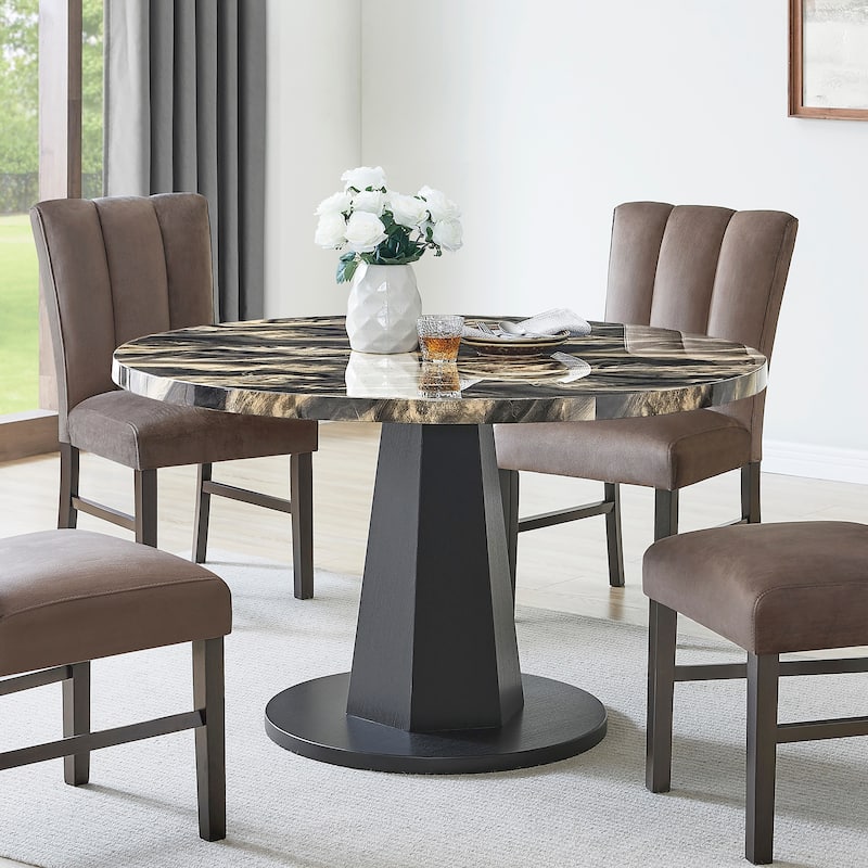 Roundhill Furniture Cavira 5-Piece Modern Dining Set, Round Faux Marble Dining Table with Four Chairs