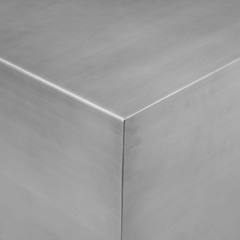 Brioni 20 Inch Tall Side End Table, Square Top, Brushed Silver Metal Frame
