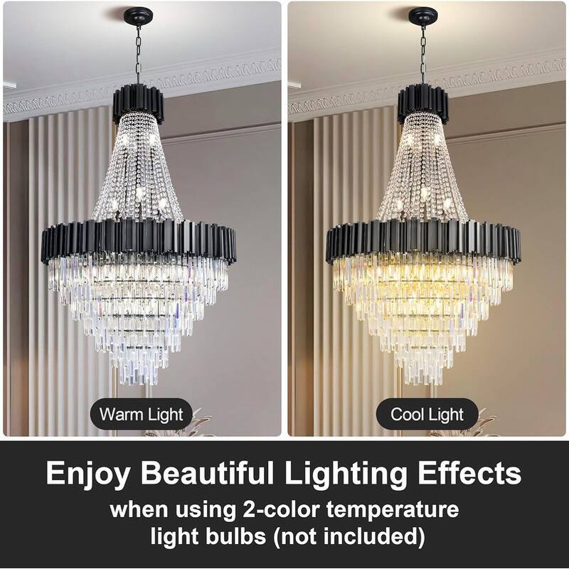 KAYLA Large Crystal Chandelier - 35.4"Modern 6-Tier 17-Light Chrome Ceiling Light, Luxury K9 Crystal