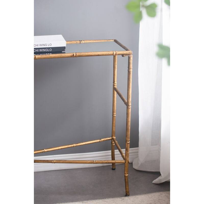 Mirrored Rectangular Console Table - 56.25" - Antique Gold